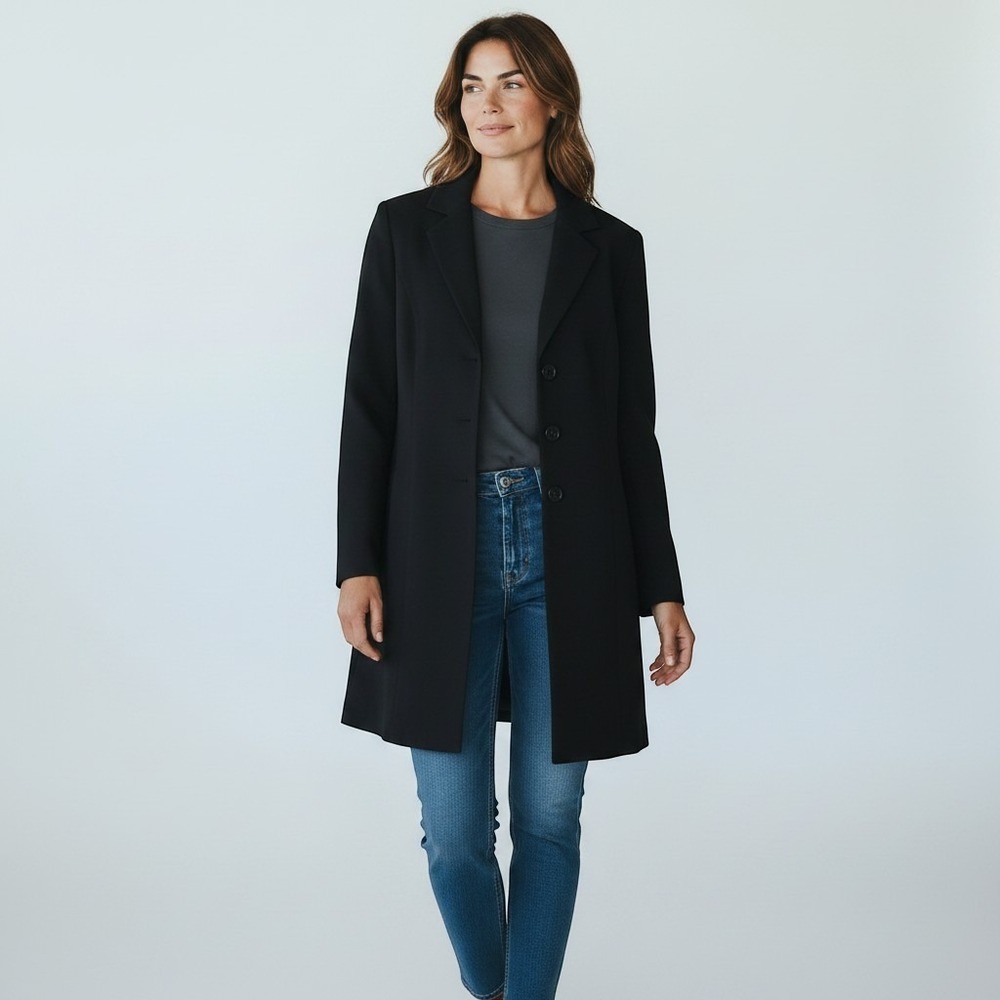 J Jill Jacket Womens 4 Black Wool Blend Stretch Elongated 5-Button Long Sleeve